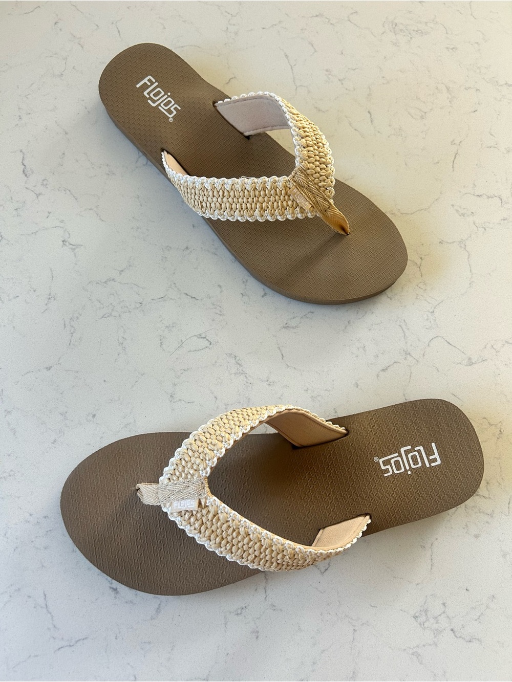 LIKE NEW Flojos Boho Beachy Tan Flip Flops With Woven Braided Jute Straps - Picture 16 of 16